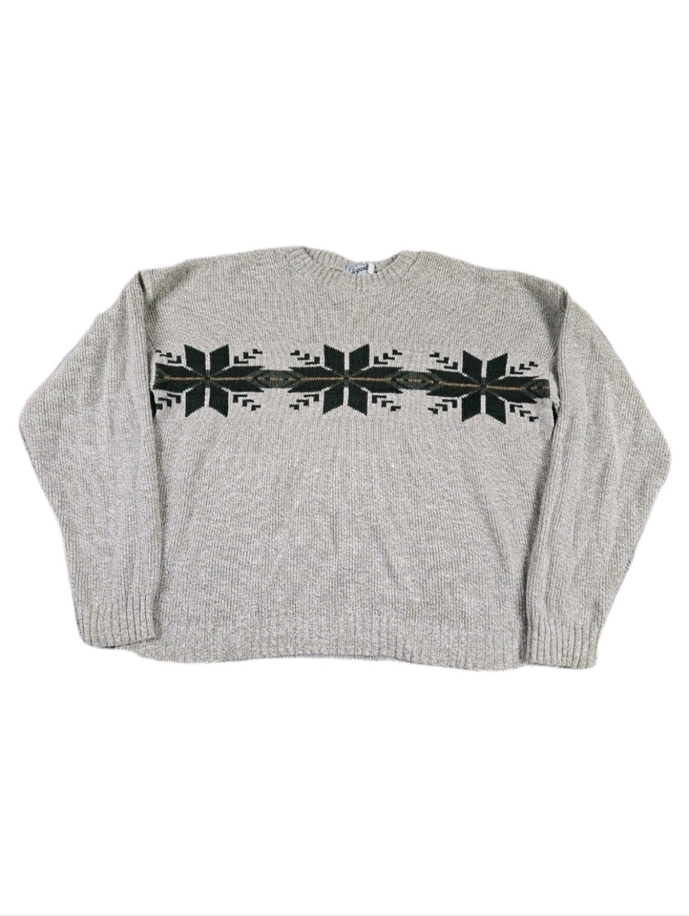 Vintage Crewneck Knit Sweater Mens 2XL Boxy Winter Snowflake USA Grunge Grandpa